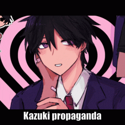a drawing of a man in a suit and tie with the words kazuki propaganda on the bottom