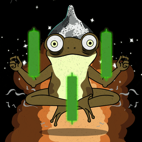 a frog is sitting in a lotus position holding candles