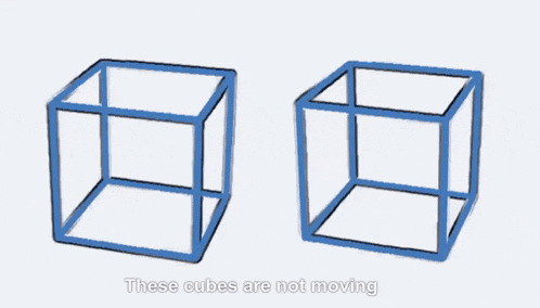 a drawing of two blue cubes with the words these cubes are not moving below them