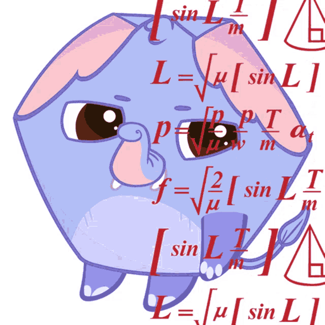 a cartoon elephant is surrounded by mathematical equations including l = sin l