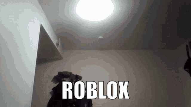 a room with a light on the ceiling that says roblox