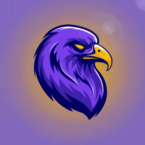 a purple eagle with a yellow beak and yellow eyes