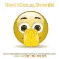 a yellow smiley face with a red heart in its mouth and a good morning message .