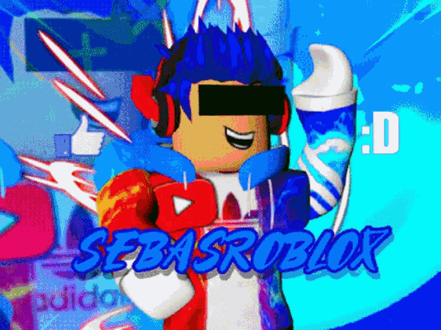 sebascoblox is the name of a roblox character on a colorful background