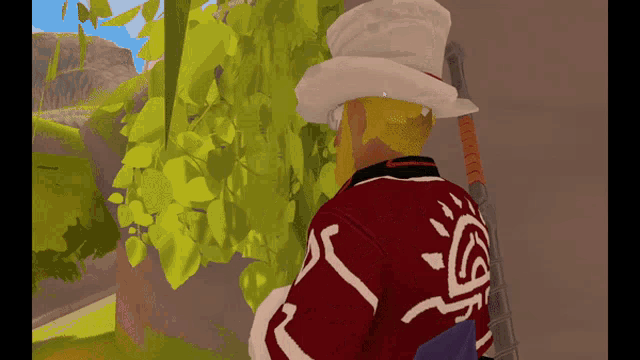 a man with a beard wearing a white hat and a red and white jacket