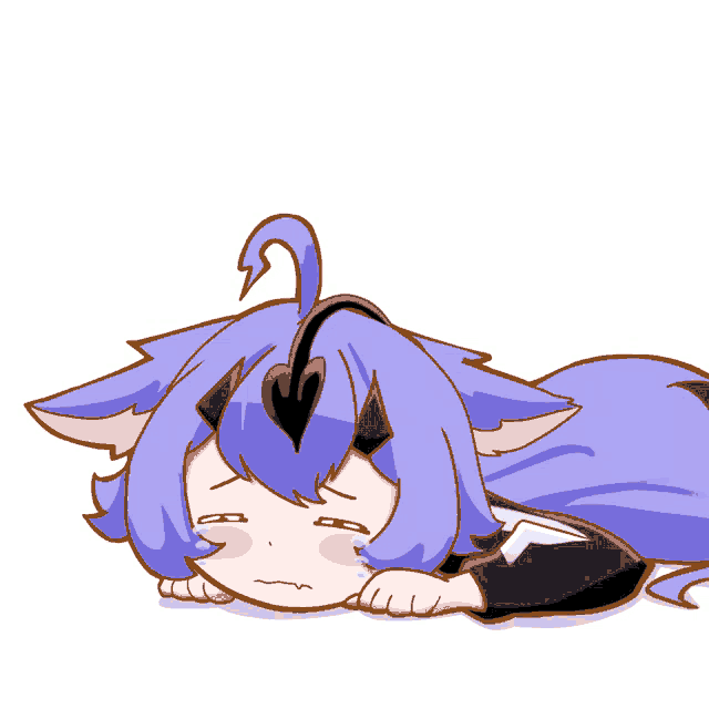 a cartoon drawing of a girl with blue hair and a heart on her head