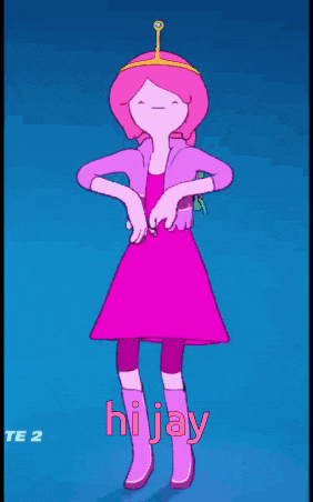 princess bubblegum from adventure time says hi jay in red letters