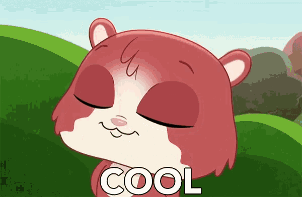 a cartoon hamster with its eyes closed and the word cool written below it