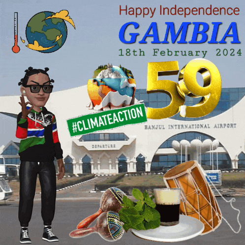 a poster for gambia celebrating independence on february 18th of 2024