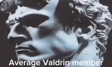 a statue of a man with the words average valdrin member written below it