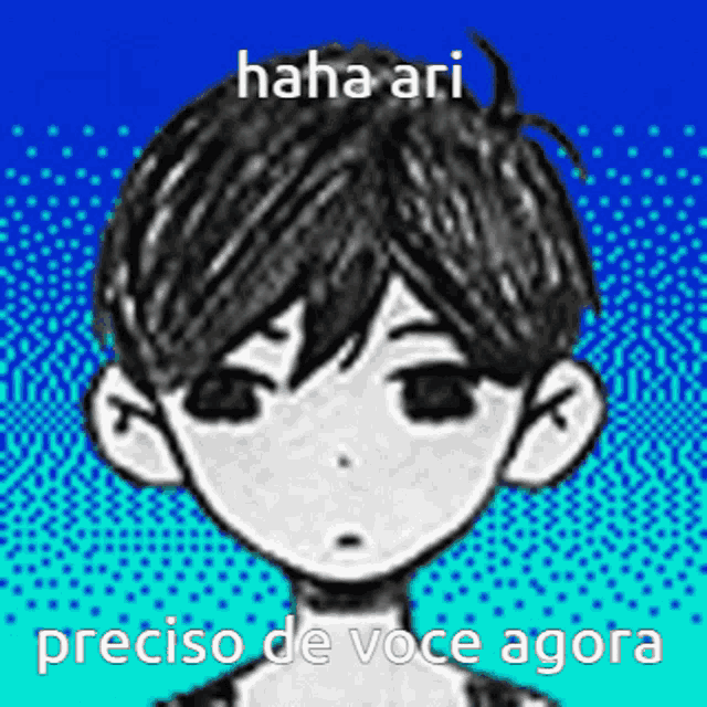 a picture of a boy with the words " haha ari preciso de voce agora "