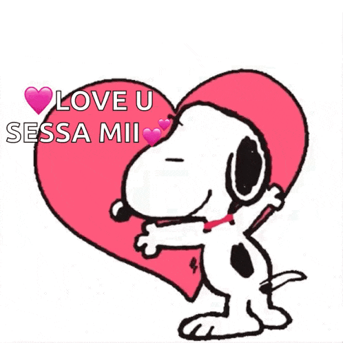 a cartoon of snoopy hugging a heart with the words love u sessa mii written on it