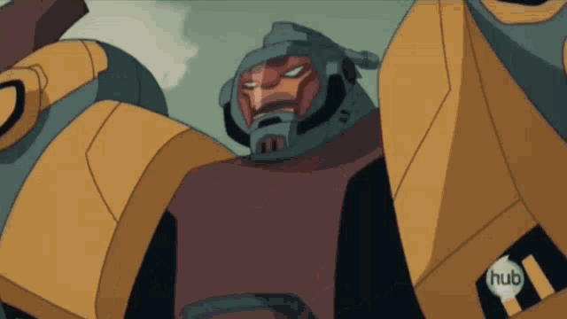 a cartoon robot with the word hub on the bottom right