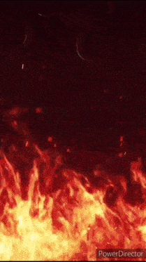 a painting of a fire with the words power director at the bottom of it