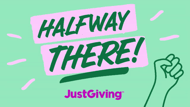 a sign that says halfway there with a fist