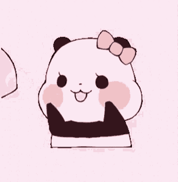 a panda bear with a pink bow on its head is smiling and holding a heart .