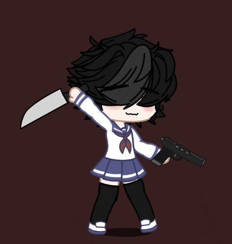 a girl holding a gun and a knife in her hand