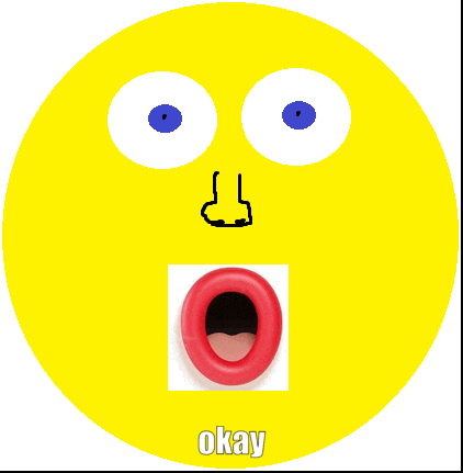 a yellow circle with a smiley face and the word okay below it