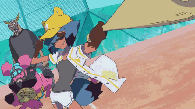 a cartoon drawing of a girl wearing a yellow hat and a white coat