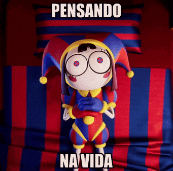 a cartoon jester is laying on a bed with the words pensando na vida written below him