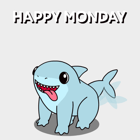a cartoon shark with its tongue sticking out and the words happy monday