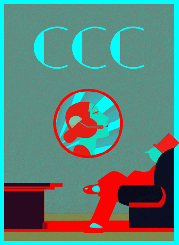 an illustration of a man sitting in a chair with the letters ccc on the bottom