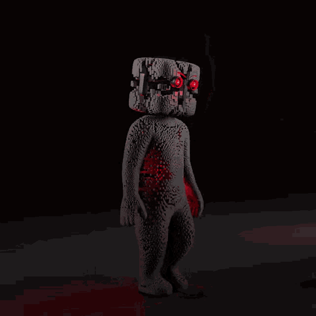 a 3d rendering of a robot with a red light coming out of his eyes