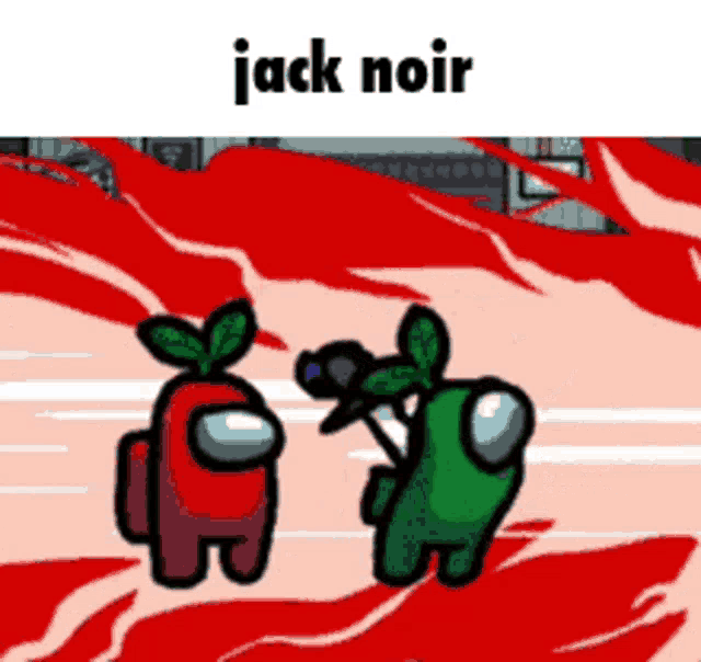 a red and a green among us character are standing next to each other