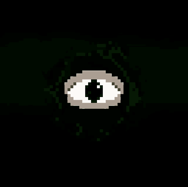 a pixel art drawing of a eye with a black pupil