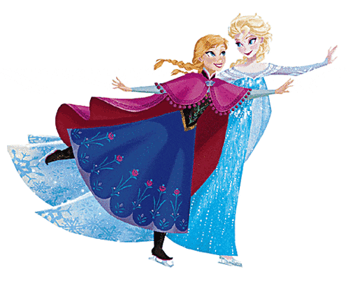 anna and elsa from frozen ice skating together