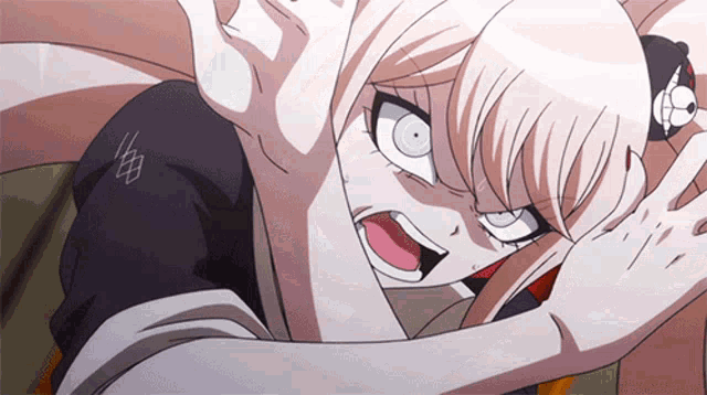 a close up of a cartoon character with a very angry expression on her face
