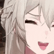 a close up of a anime girl 's face with her tongue out and a bun in her hair .