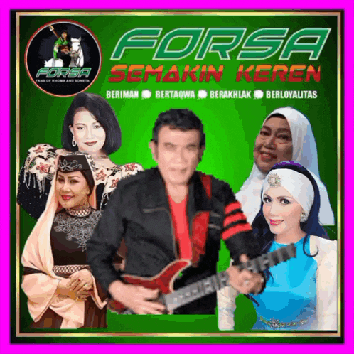 a poster for forsa semakin keren shows a man playing a guitar