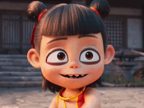 a close up of a cartoon character 's face with a big smile