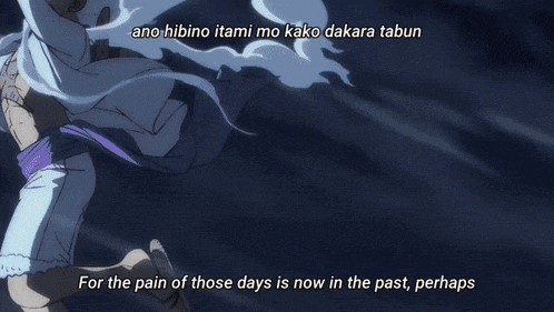 a man is flying in front of a full moon with the words " for the pain of those days is now in the past perhaps " below him