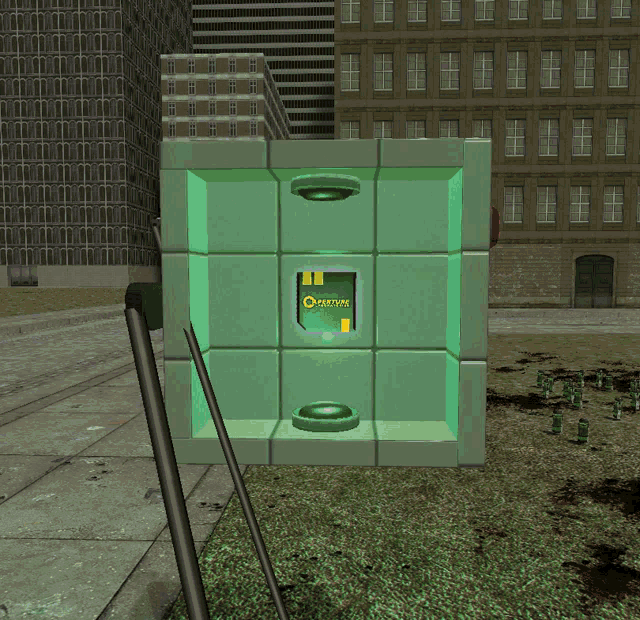 a green cube with a yellow oculus logo on it