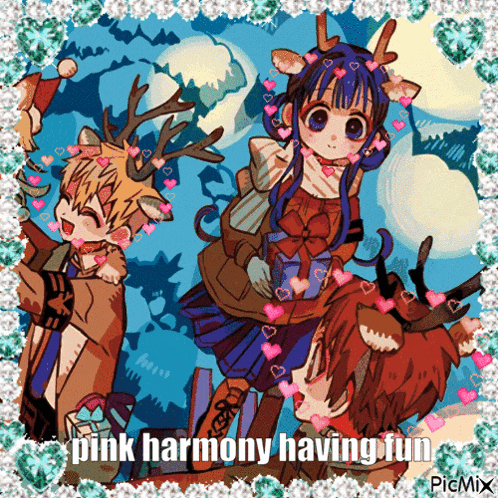 pink harmony having fun is written on the bottom of a picture