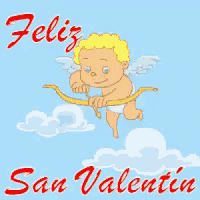 a cartoon cupid is holding a bow and arrow with the words feliz san valentin below him