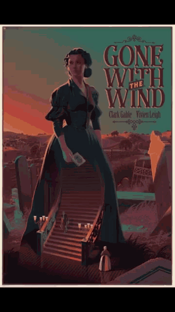 a poster for gone with the wind shows a woman in a blue dress