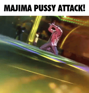 a picture of a person with the words majima pussy attack