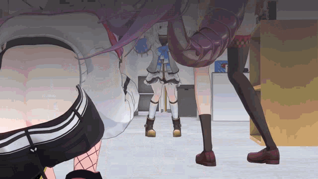 a group of anime girls standing in a room