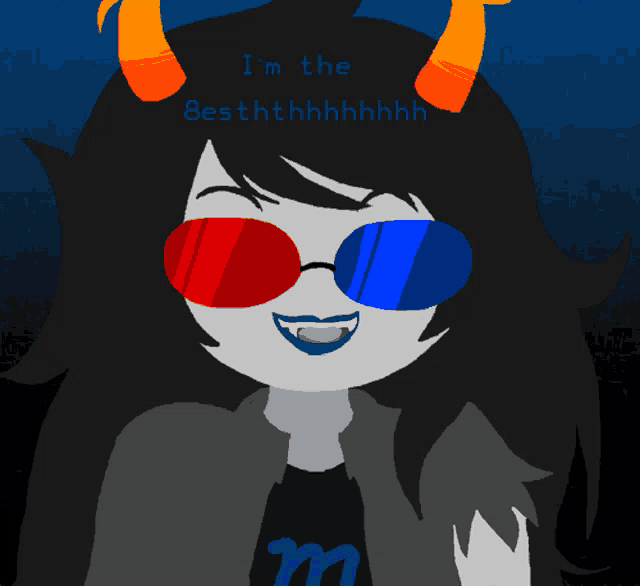 a cartoon character with horns and sunglasses says i 'm the bestththhhh