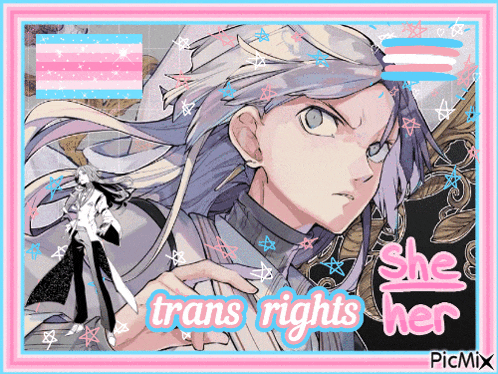 a picture of a girl with the words she trans rights her on it