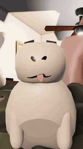 a cartoon character with a mustache sticking his tongue out