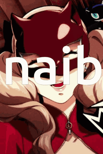 a picture of a girl with a red mask and the word naib on the bottom
