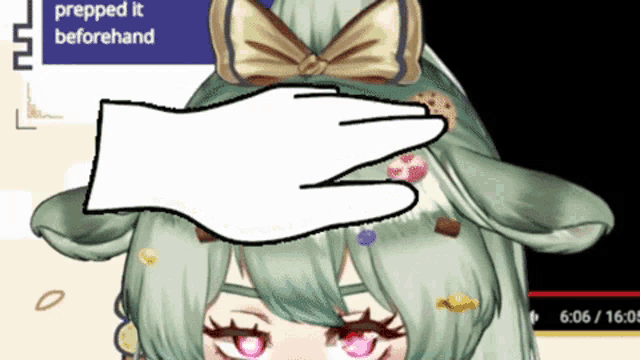 a drawing of a girl with a hand covering her face with the words " prepped it beforehand "