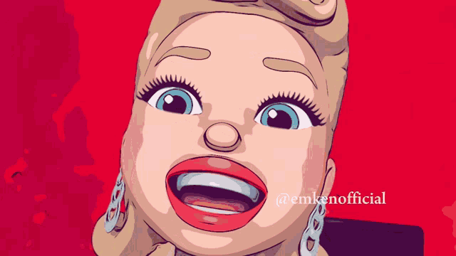 a cartoon drawing of a woman with the words @emkenofficial on the bottom right