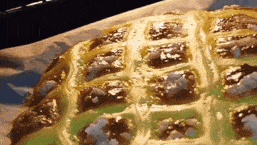 a piece of food that looks like a turtle is sitting on a piece of wax paper