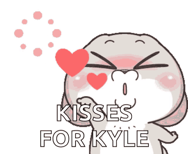a cartoon bunny blowing a kiss with the words kisses for kyle