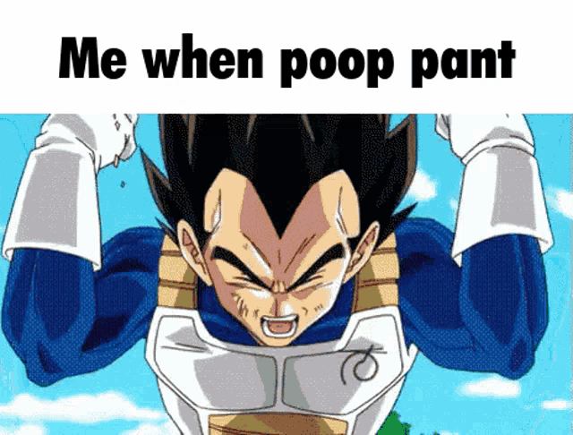 a cartoon character with the words me when poop pant written above him
